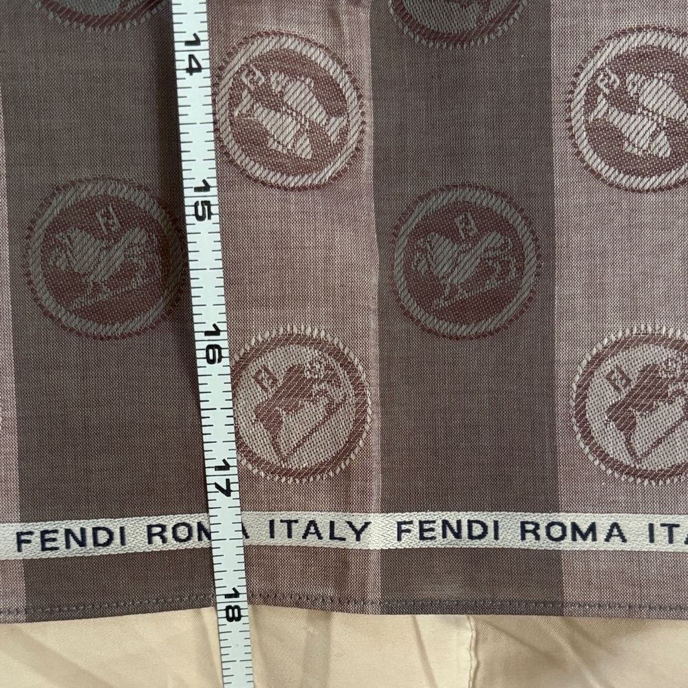 Fendi Roma Italy Zodiac Scarf Handkerchief Pocket Square gray black stripes 18” - Picture 7 of 14